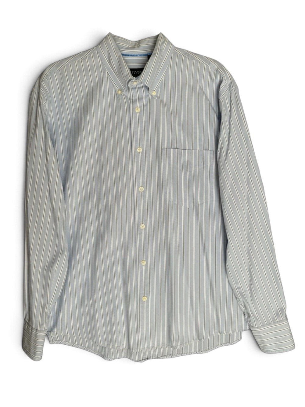 IZOD Striped Button-Down Shirt Light Blue White Size L